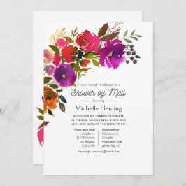 Invitación Ducha floral púrpura y Naranja por correo