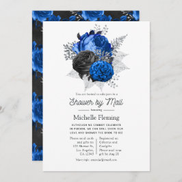 Invitación Ducha floral real azul, negro y plateado por corre