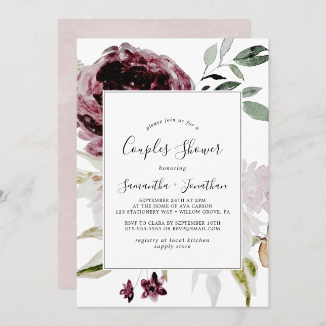 Invitación Ducha Floral Romance Couples (Anverso / Reverso)