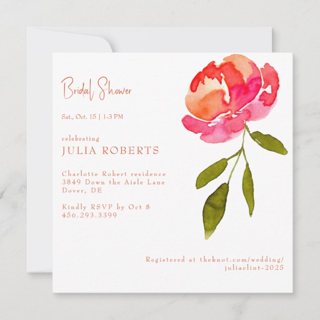 Invitación Ducha floral rosa y Naranja (Anverso)