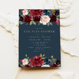 Invitación Ducha floral rusa de borgoña y marina