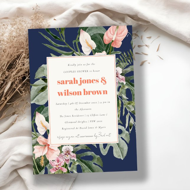 Invitación Ducha Floral Tropical Boho Azul Azul Azul de Marin (Subido por el creador)
