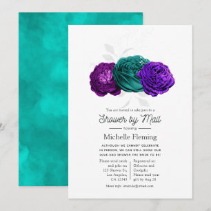 Invitación Ducha Floral Violeta Rústica y Turquesa por Correo