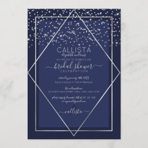 Invitación Ducha fronteriza de confetti de plata azul de la m