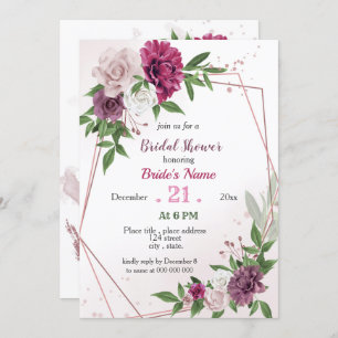 Invitación ducha geométrica de novia con color malva rosa