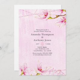 Invitación Ducha geométrica floral rosa y dorada Rosa