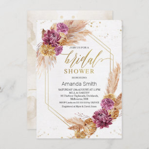 Invitación Ducha geométrica para novias Plum Pampas Grass Boh