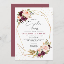 Invitación Ducha Gold Geometric Burgundy Rubor Couples