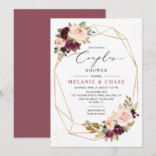 Invitación Ducha Gold Geometric Burgundy Rubor Couples