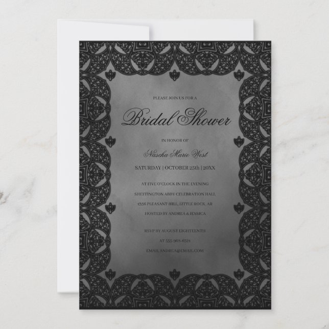 Invitación Ducha gótica de novia grisácea medieval (Anverso)