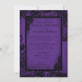 Invitación Ducha gótica de novia púrpura y negra de encaje