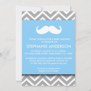 Invitación Ducha gris del bebé del bigote del galón del oro