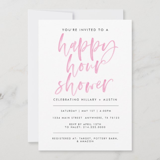 Invitación Ducha Happy Hour - Lt Pink (Anverso)