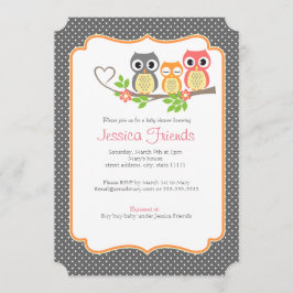 Invitación ducha linda 5" de la niña de los búhos X 7"