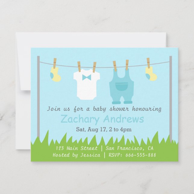 Invitación Ducha linda del bebé con ropa del bebé (Anverso)