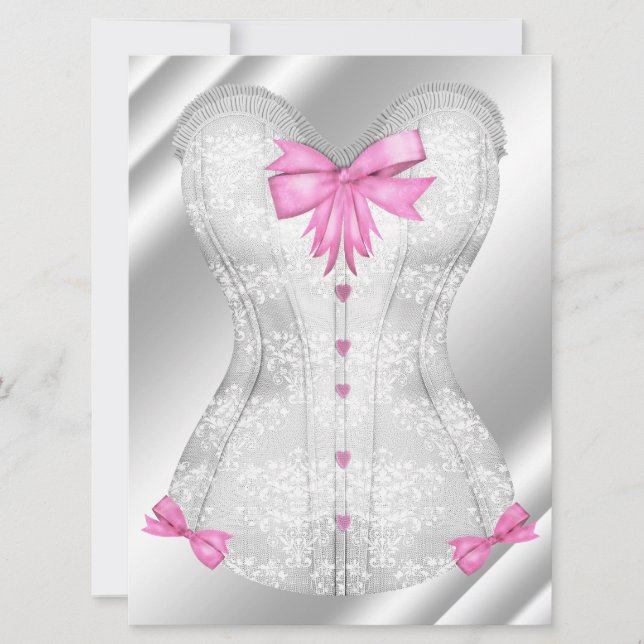 Invitación Ducha Lingerie Corset de arcos rosados blancos de  (Anverso)