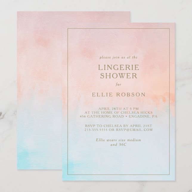 Invitación Ducha Lingerie Sunset Watercolor (Anverso / Reverso)