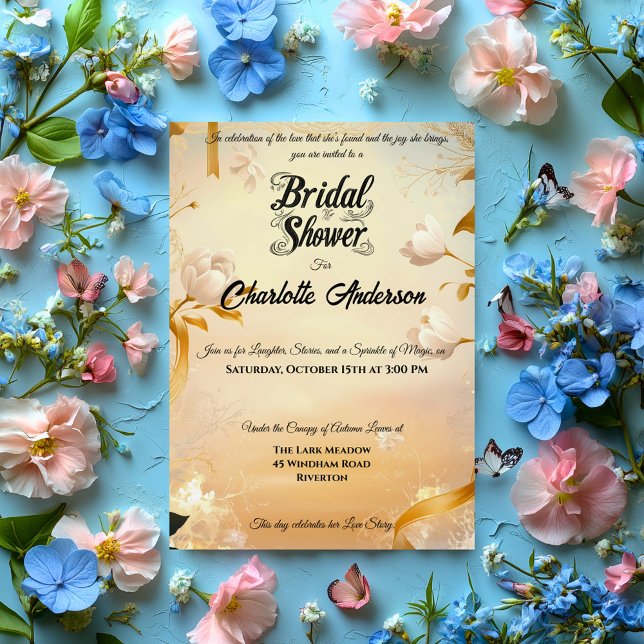 Invitación Ducha marfil y dorada con encaje y floral (Subido por el creador)