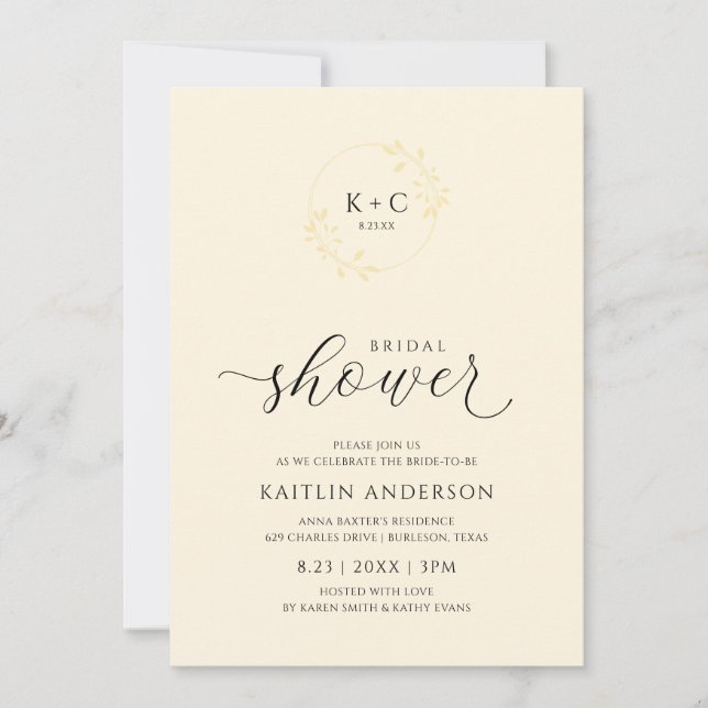 Invitación Ducha marfileña elegante caligrafía delgada (Anverso)