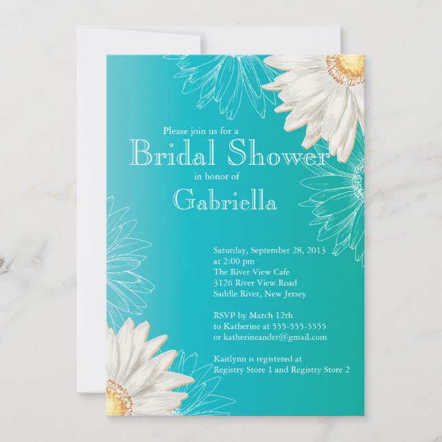Invitación Ducha marital azul turquesa floral moderna (Anverso)