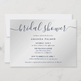 Invitación Ducha marital azul y plateada estilo moderno