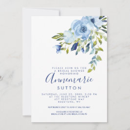 Invitación Ducha marital floral azul claro y marina|