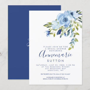 Invitación Ducha marital floral azul claro y marina 
