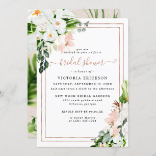 Invitación Ducha marital floral tropical rosa y blanca de Rub