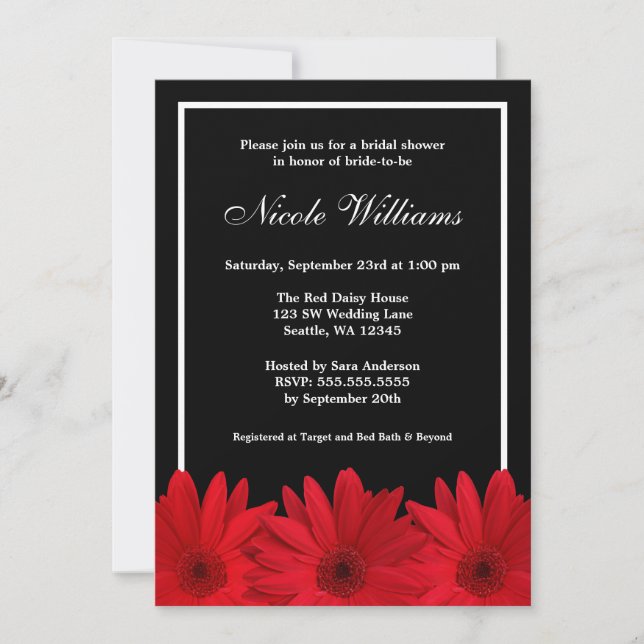 Invitación Ducha marital roja y negra (Anverso)