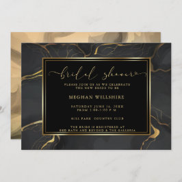 Invitación DUCHA | Mármol negro y oro elegante