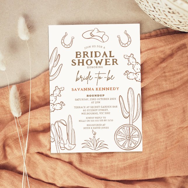 Invitación Ducha marrón de novias de vaca occidental (Modern Western Themed Bridal Shower Invitation, Cowgirl Bridal Shower Invitation, Wild West Bridal )
