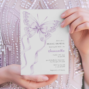 Invitación Ducha marrón elegante mariposa morada