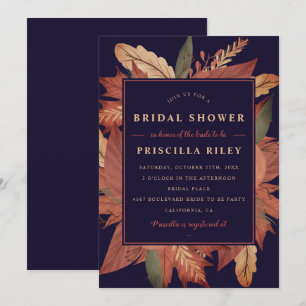 Invitación Ducha marrón floral azul marrón marrón marrón de n