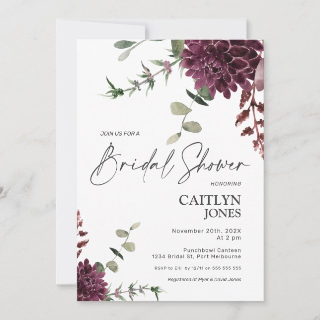 Invitación Ducha Marrón Floral Y Lavanda Bridal (Anverso)