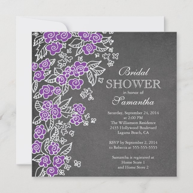 Invitación Ducha marrón marple de flores chalkboard moderna (Anverso)