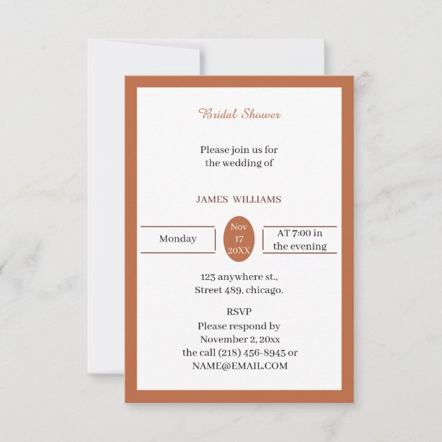 Invitación Ducha marrón simple de novias (Anverso)