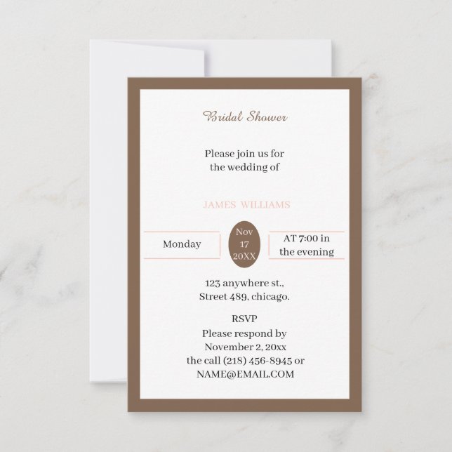 Invitación Ducha marrón simple personalizada de novias (Anverso)