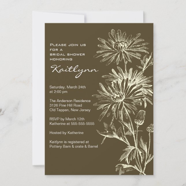 Invitación Ducha marrón y crema floral nupcial (Anverso)