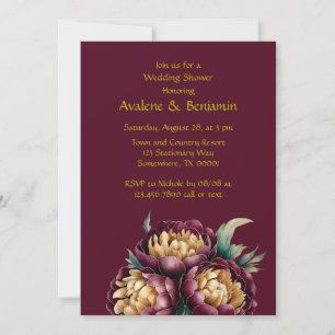 Invitación Ducha marsala de bodas rojas y de oro