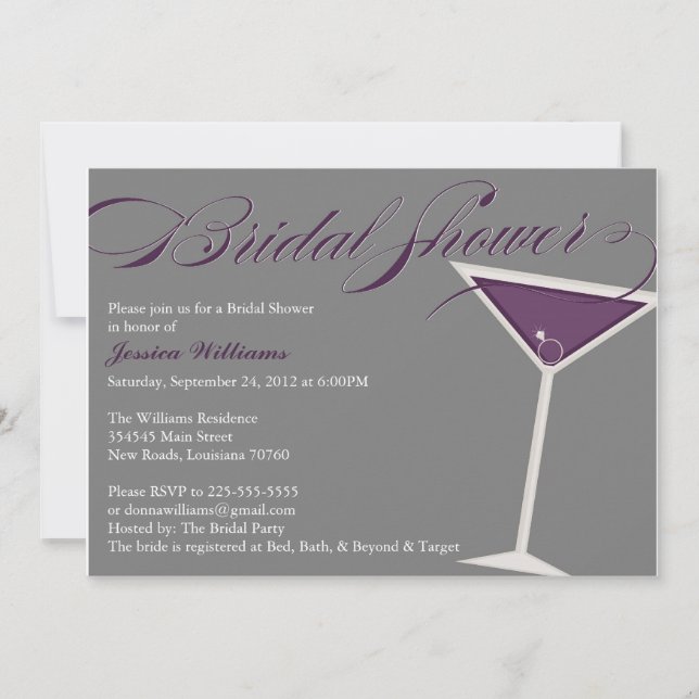 Invitación Ducha martini| Púrpura (Anverso)