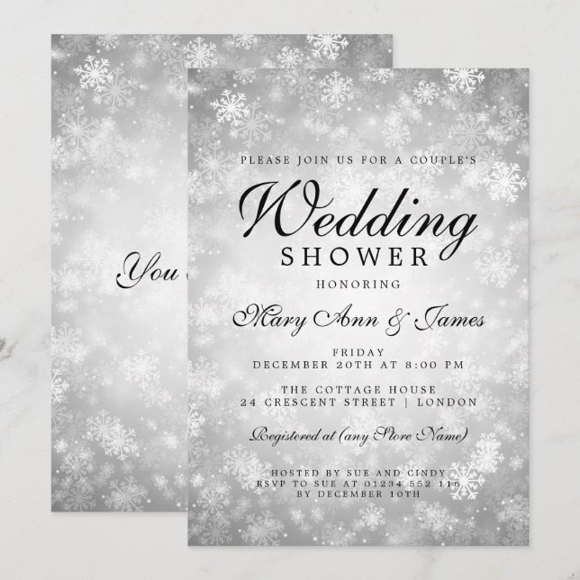 Invitación Ducha matrimonial de la pareja Silver Winter Wonde (Anverso / Reverso)