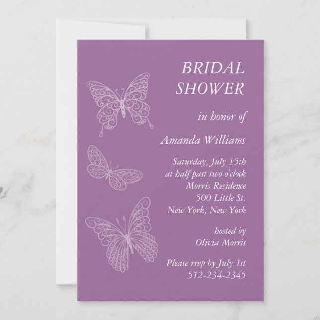 Invitación Ducha matrimonial de mariposa filipina (púrpura) (Anverso)