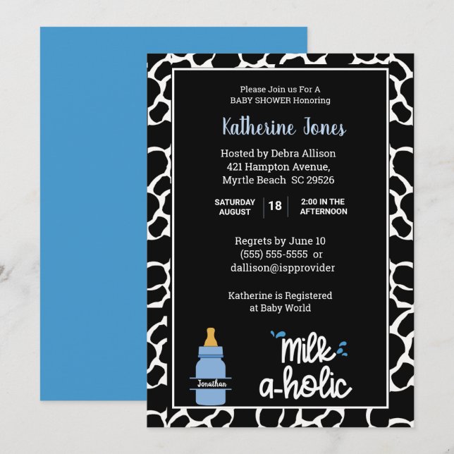 Invitación Ducha Milkaholic personalizada para bebé bebé (Anverso / Reverso)