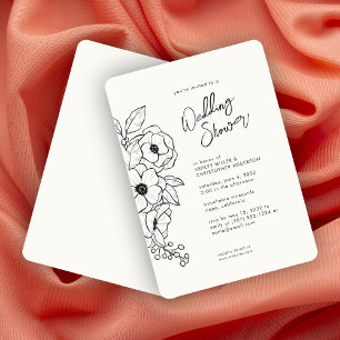 Invitación Ducha Mínima Floral Botánica Leche Blanca Boda