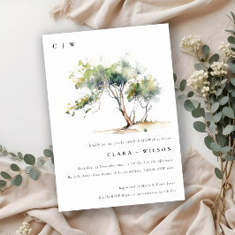 Invitación Ducha Mínima Simple Acuarela De Árbol De Parejas