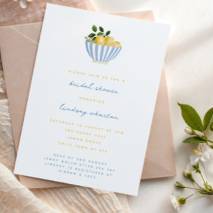 Invitación Ducha minimalista azul limón y amarilla de novia