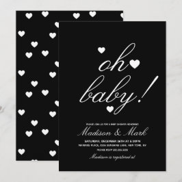 Invitación Ducha Minimalista de Corazones Flotantes Negros pa