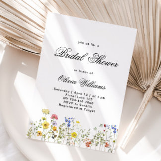 Invitación Ducha minimalista de novias con flores silvestres