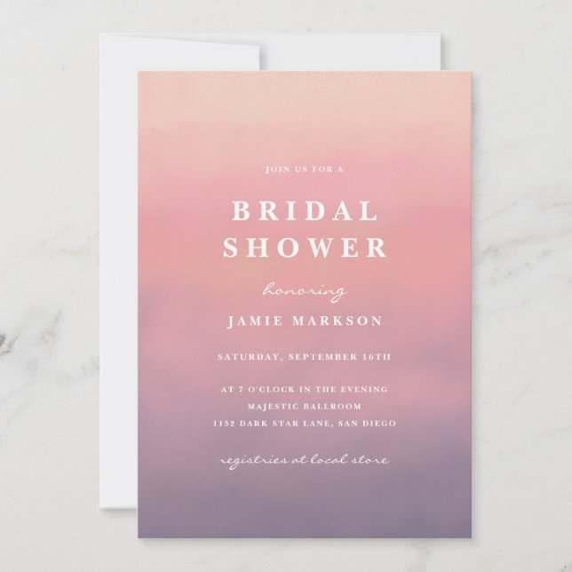 Invitación Ducha Minimalista de novias Rosa Ombre Boho (Anverso)