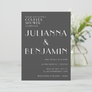Invitación Ducha minimalista elegante de parejas negras y bla